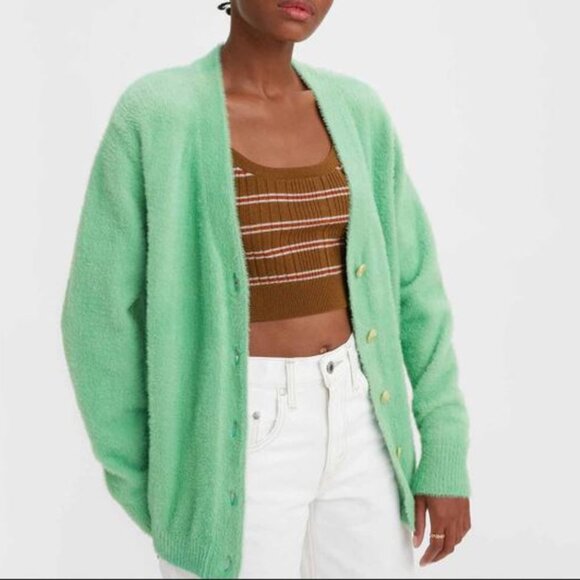 *NEW Levi's Cosy Retro Dad Cardigan Green Size Small - Picture 1 of 9